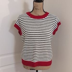 Striped Black and White Sweater with Red Accents